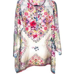 Johnny was size small 100% cotton Floral Beige Women's Tunic. Multiple color.